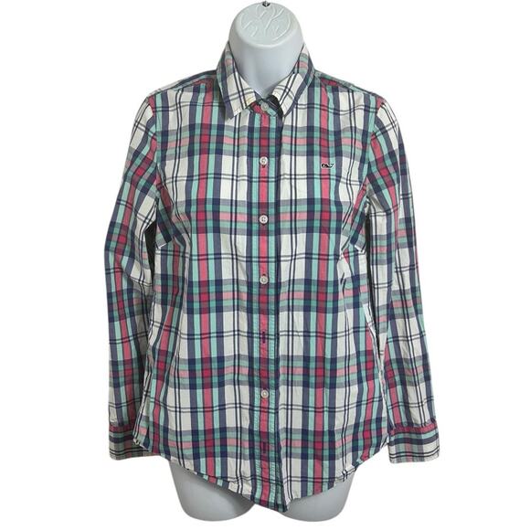 Women's Vineyard Vines Plaid Button Front Shirt Sz 2 Long-Sleeve Cotton Casual - Picture 7 of 7